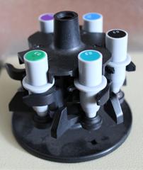 Close-up of the pen carousel